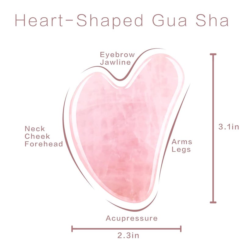Contrybox Gua Sha Facial Tools, Rose Quartz Guasha Tool for Face & Eye, Puffiness Reducing & Jawline Sculpting Face Stone Gua Sha Tools for Skin Care Woman GuaSha Stone Tool, Pink - Image 2